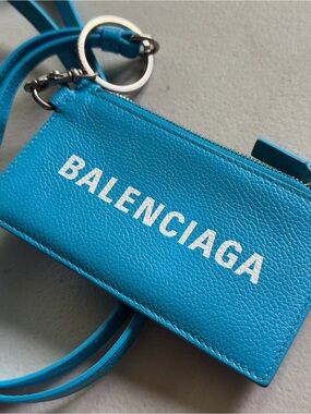 Balenciaga Blue Leather Lanyard Card holder